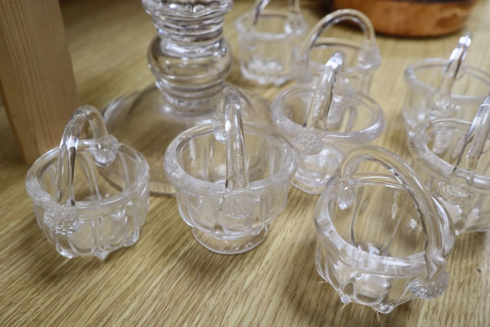 An Archimede Seguso Murano clear glass punch set, eight baskets stand, height 33cm